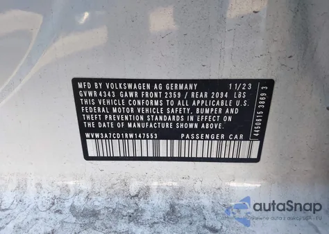 2024 Volkswagen Golf Gti 2.0T Se from USA, damaged, VIN WVW3A7CD1RW147553